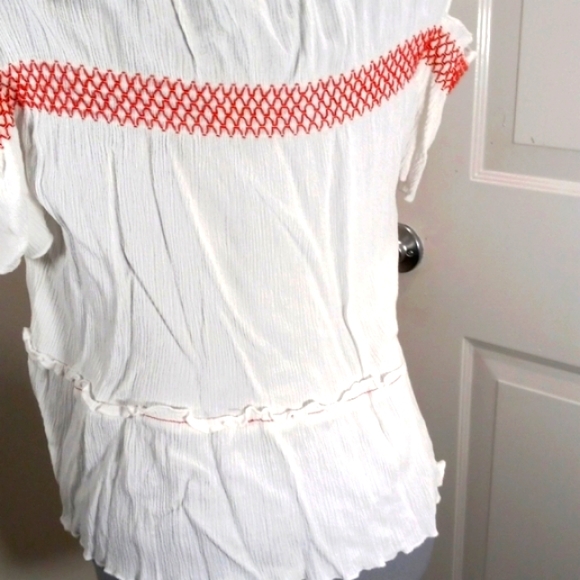 My Michelle Sz Med White Cropped Top with Rust cross-stitch - Picture 3 of 9